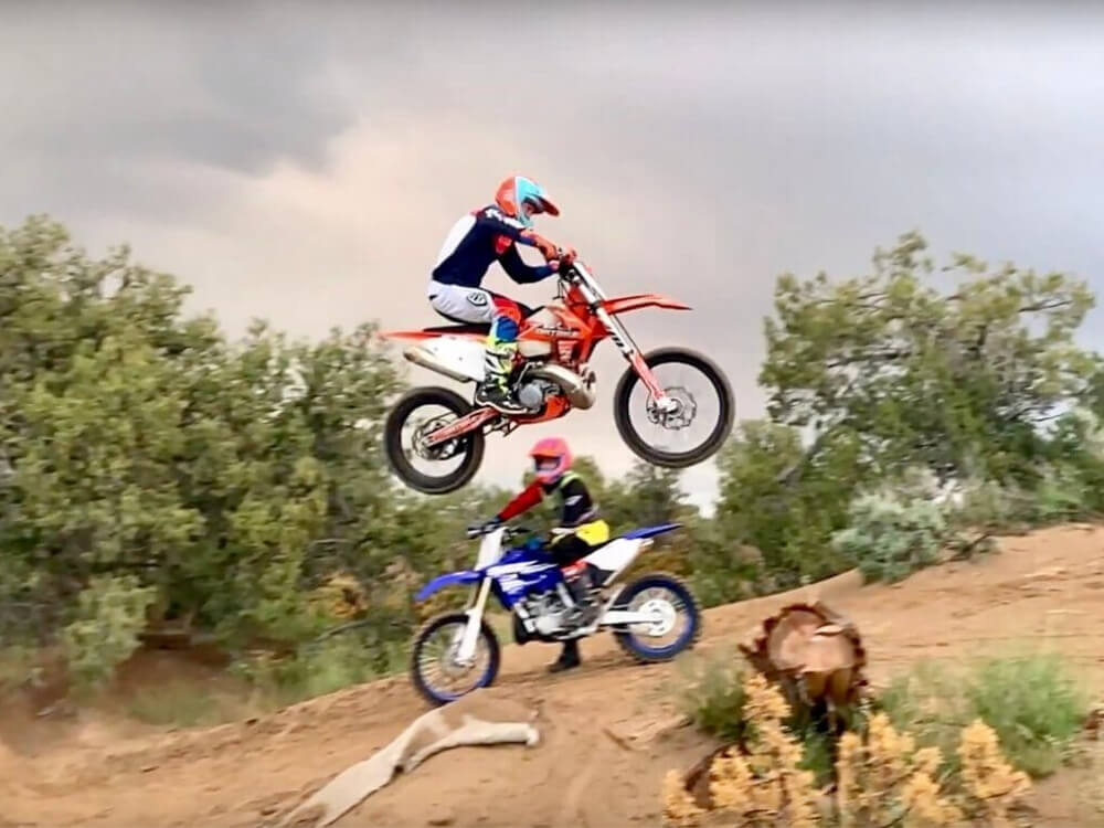 Sam Oldham stunt jumping with his dirt bike